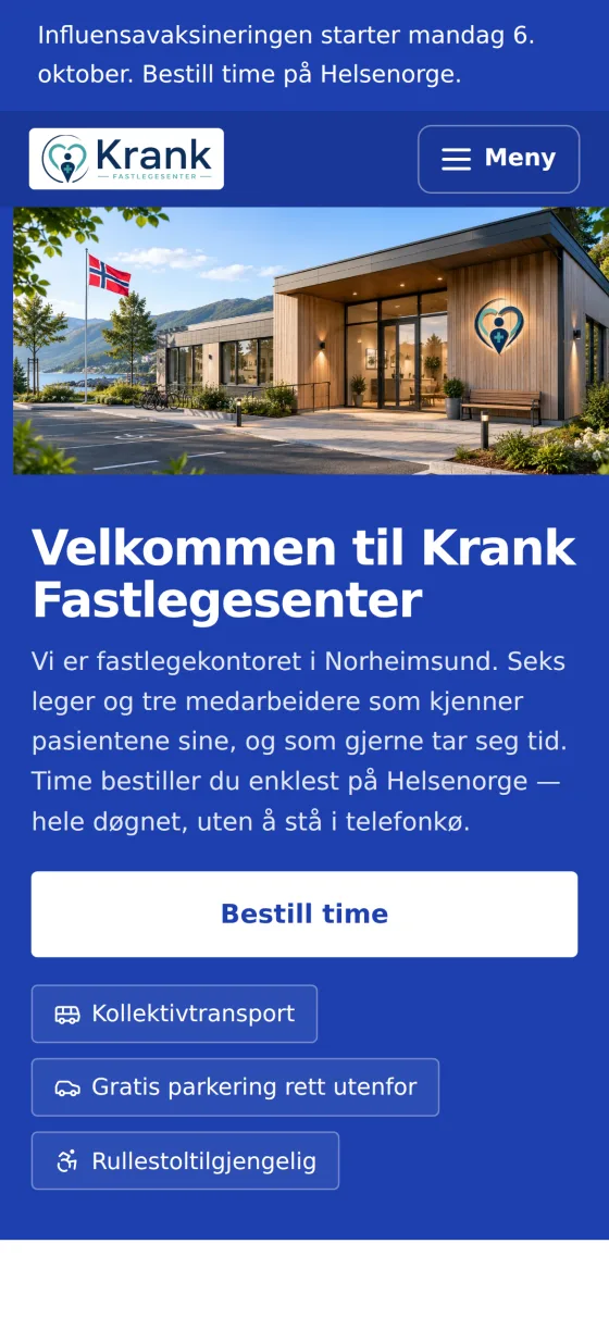 Den samme forsiden vist på mobil.